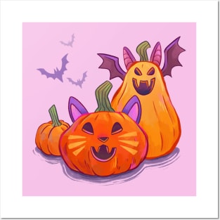 Cat & Bat Pumpkins Posters and Art